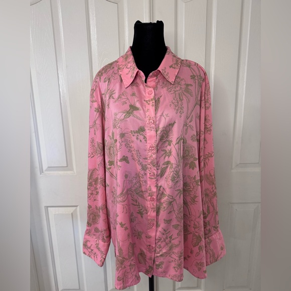 NWT BEAUTIFUL Lawrence Zarian Tunic Top XL Hummingbird Butterfly Pink Green QVC - Picture 5 of 15